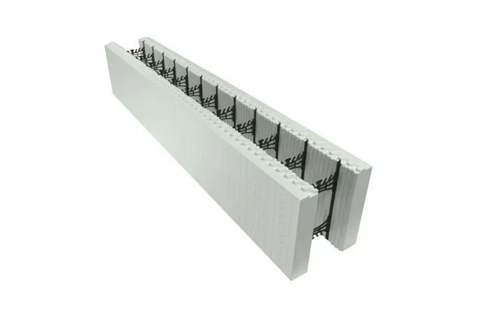 XR35 insulated concrete form showing the wall cavity and connecting webs.